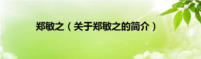 鄭敏之（關(guān)于鄭敏之的簡(jiǎn)介）