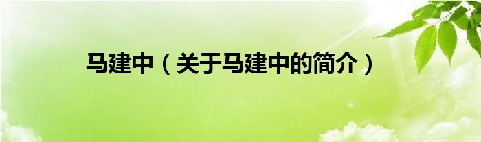 馬建中（關(guān)于馬建中的簡(jiǎn)介）