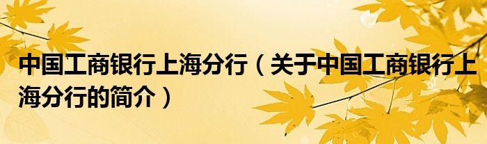 中國工商銀行上海分行（關(guān)于中國工商銀行上海分行的簡介）