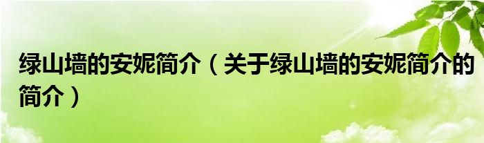 綠山墻的安妮簡(jiǎn)介（關(guān)于綠山墻的安妮簡(jiǎn)介的簡(jiǎn)介）