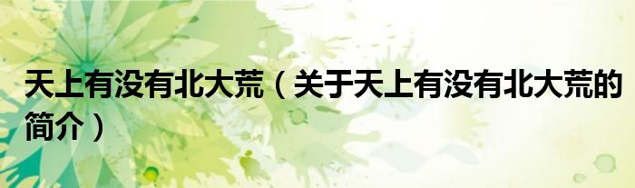 天上有沒有北大荒（關(guān)于天上有沒有北大荒的簡(jiǎn)介）