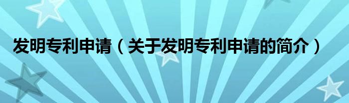 發(fā)明專利申請（關(guān)于發(fā)明專利申請的簡介）