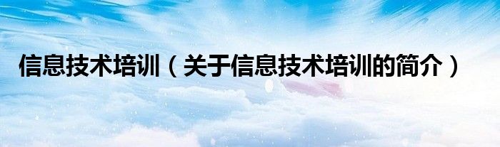 信息技術培訓（關于信息技術培訓的簡介）