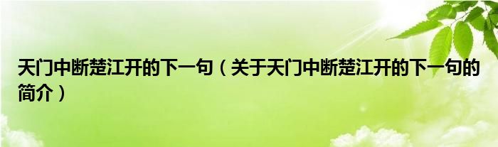 天門中斷楚江開(kāi)的下一句（關(guān)于天門中斷楚江開(kāi)的下一句的簡(jiǎn)介）