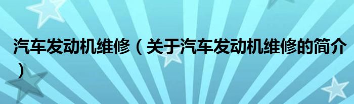 汽車發(fā)動(dòng)機(jī)維修（關(guān)于汽車發(fā)動(dòng)機(jī)維修的簡介）