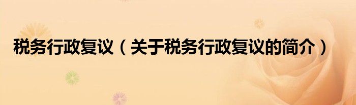 稅務行政復議（關于稅務行政復議的簡介）