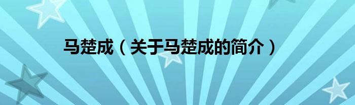 馬楚成（關(guān)于馬楚成的簡(jiǎn)介）