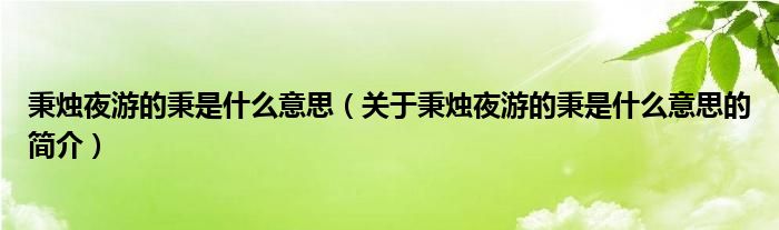 秉燭夜游的秉是什么意思（關(guān)于秉燭夜游的秉是什么意思的簡介）