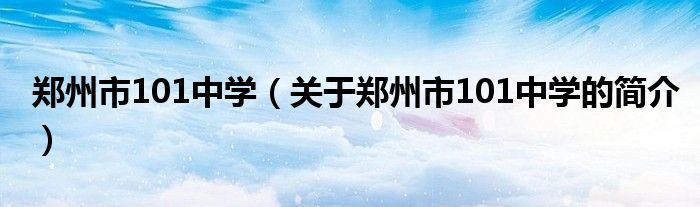 鄭州市101中學(xué)（關(guān)于鄭州市101中學(xué)的簡介）