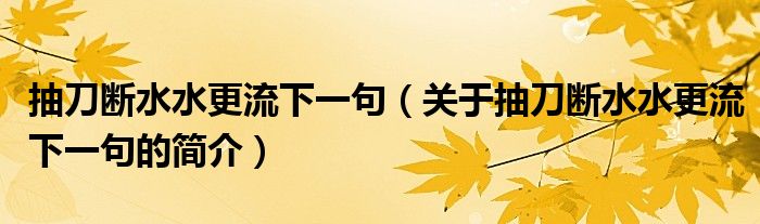 抽刀斷水水更流下一句（關(guān)于抽刀斷水水更流下一句的簡介）