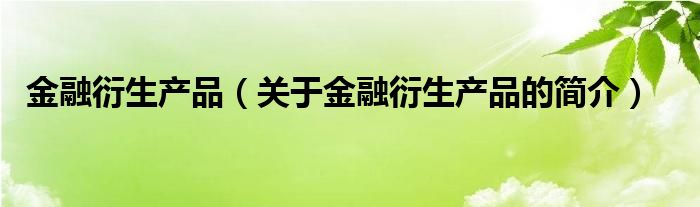 金融衍生產(chǎn)品（關(guān)于金融衍生產(chǎn)品的簡介）