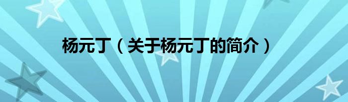 楊元?。P(guān)于楊元丁的簡介）