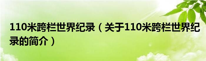 110米跨欄世界紀錄（關(guān)于110米跨欄世界紀錄的簡介）