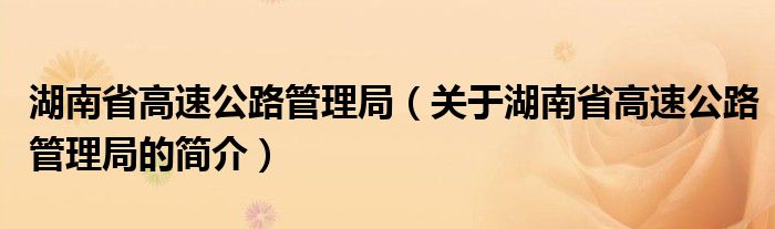 湖南省高速公路管理局（關(guān)于湖南省高速公路管理局的簡(jiǎn)介）