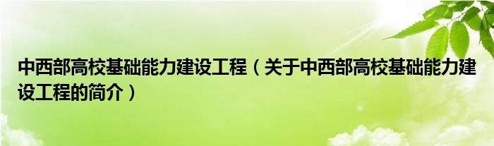 中西部高校基礎(chǔ)能力建設(shè)工程（關(guān)于中西部高?；A(chǔ)能力建設(shè)工程的簡介）