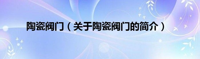 陶瓷閥門（關(guān)于陶瓷閥門的簡(jiǎn)介）