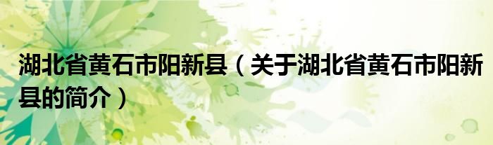 湖北省黃石市陽新縣（關于湖北省黃石市陽新縣的簡介）