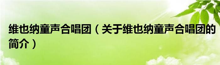 維也納童聲合唱團（關于維也納童聲合唱團的簡介）