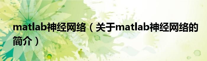 matlab神經網絡（關于matlab神經網絡的簡介）