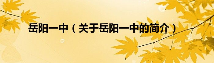 岳陽一中（關(guān)于岳陽一中的簡(jiǎn)介）