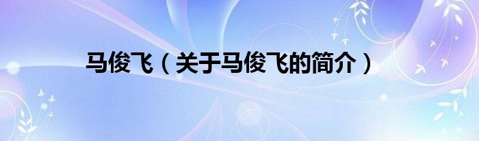 馬俊飛（關(guān)于馬俊飛的簡(jiǎn)介）