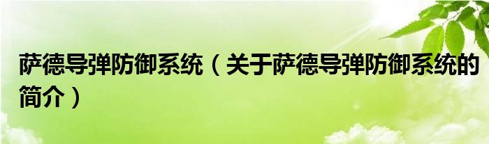 薩德導彈防御系統(tǒng)（關(guān)于薩德導彈防御系統(tǒng)的簡介）