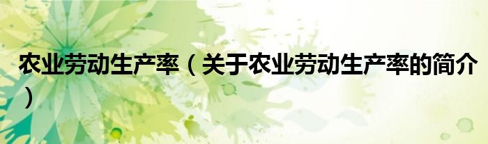 農(nóng)業(yè)勞動生產(chǎn)率（關(guān)于農(nóng)業(yè)勞動生產(chǎn)率的簡介）