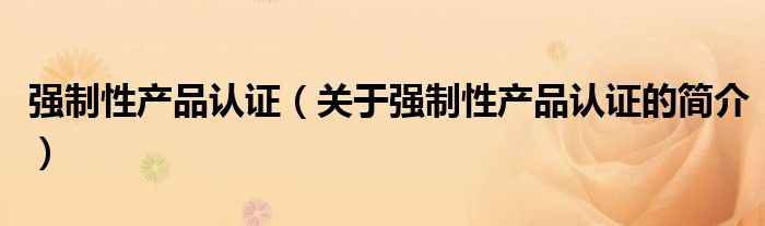 強(qiáng)制性產(chǎn)品認(rèn)證（關(guān)于強(qiáng)制性產(chǎn)品認(rèn)證的簡(jiǎn)介）