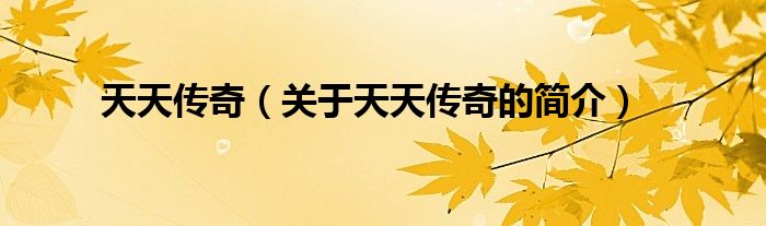 天天傳奇（關(guān)于天天傳奇的簡(jiǎn)介）