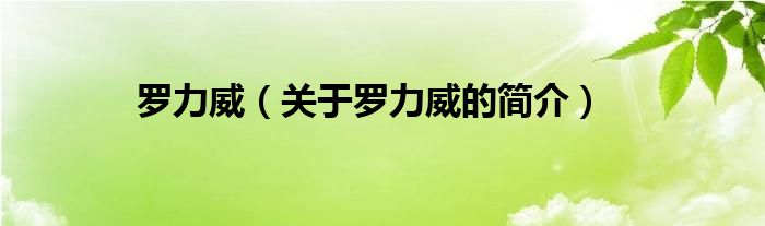 羅力威（關(guān)于羅力威的簡(jiǎn)介）