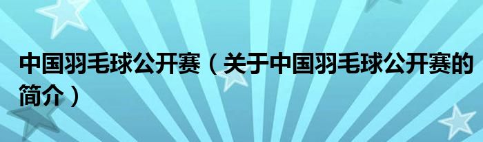 中國羽毛球公開賽（關于中國羽毛球公開賽的簡介）