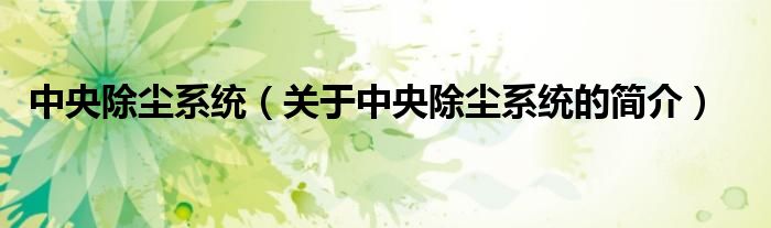 中央除塵系統(tǒng)（關(guān)于中央除塵系統(tǒng)的簡(jiǎn)介）