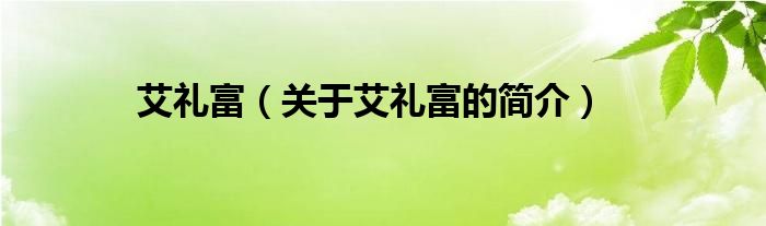 艾禮富（關(guān)于艾禮富的簡(jiǎn)介）