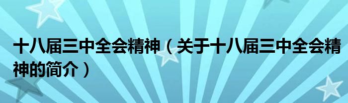 十八屆三中全會(huì)精神（關(guān)于十八屆三中全會(huì)精神的簡(jiǎn)介）