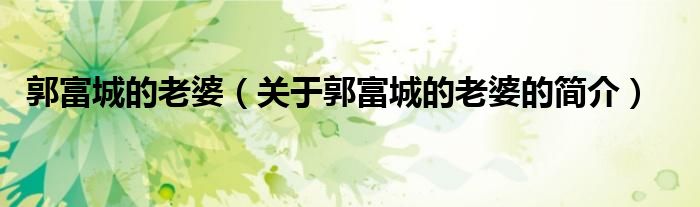 郭富城的老婆（關(guān)于郭富城的老婆的簡(jiǎn)介）