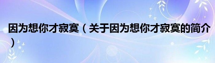 因為想你才寂寞（關(guān)于因為想你才寂寞的簡介）