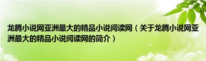 龍騰小說網(wǎng)亞洲最大的精品小說閱讀網(wǎng)（關(guān)于龍騰小說網(wǎng)亞洲最大的精品小說閱讀網(wǎng)的簡介）