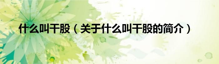 什么叫干股（關于什么叫干股的簡介）