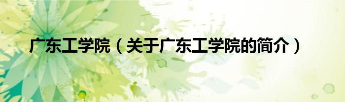 廣東工學(xué)院（關(guān)于廣東工學(xué)院的簡(jiǎn)介）