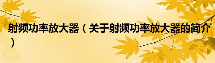 射頻功率放大器（關(guān)于射頻功率放大器的簡(jiǎn)介）