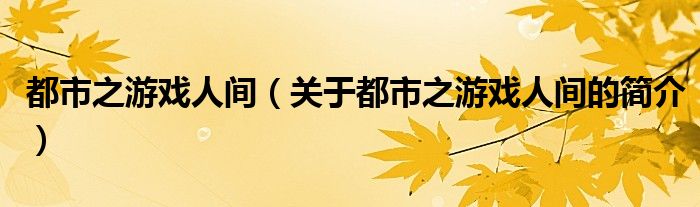 都市之游戲人間（關于都市之游戲人間的簡介）