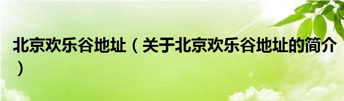 北京歡樂谷地址（關于北京歡樂谷地址的簡介）