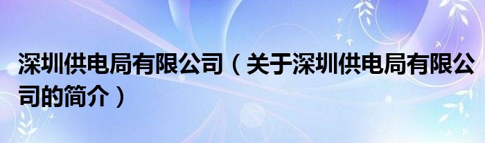 深圳供電局有限公司（關(guān)于深圳供電局有限公司的簡(jiǎn)介）