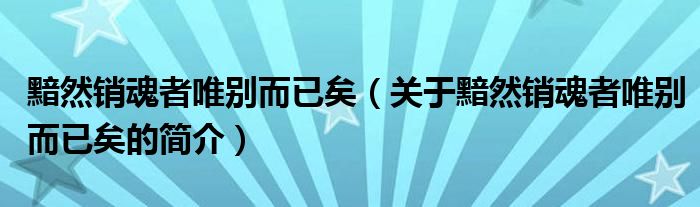 黯然銷魂者唯別而已矣（關(guān)于黯然銷魂者唯別而已矣的簡(jiǎn)介）