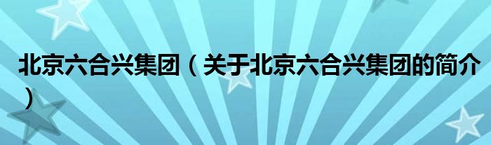 北京六合興集團（關(guān)于北京六合興集團的簡介）