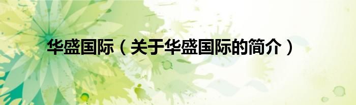 華盛國(guó)際（關(guān)于華盛國(guó)際的簡(jiǎn)介）