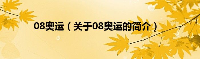 08奧運（關(guān)于08奧運的簡介）