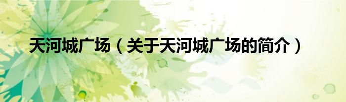 天河城廣場(chǎng)（關(guān)于天河城廣場(chǎng)的簡(jiǎn)介）