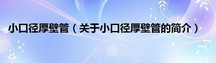 小口徑厚壁管（關(guān)于小口徑厚壁管的簡介）