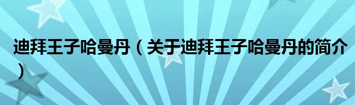 迪拜王子哈曼丹（關(guān)于迪拜王子哈曼丹的簡(jiǎn)介）